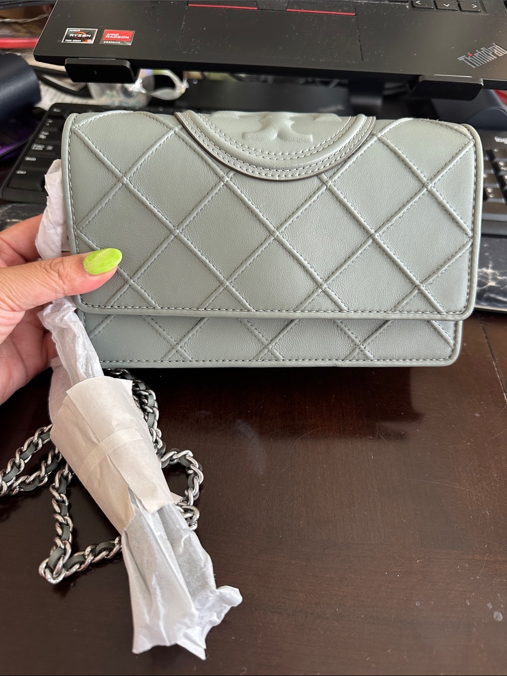 Tory Burch soft Fleming wallet on chain